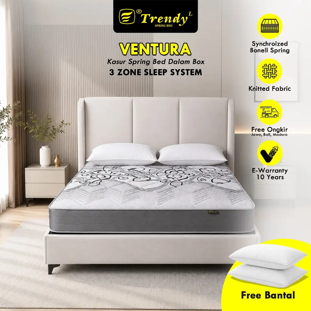 Trendy Ventura Euro Top Kasur Spring Bed Bonnell Spring -Vacuum Press Roll-Mattress Kasur Dalam Box