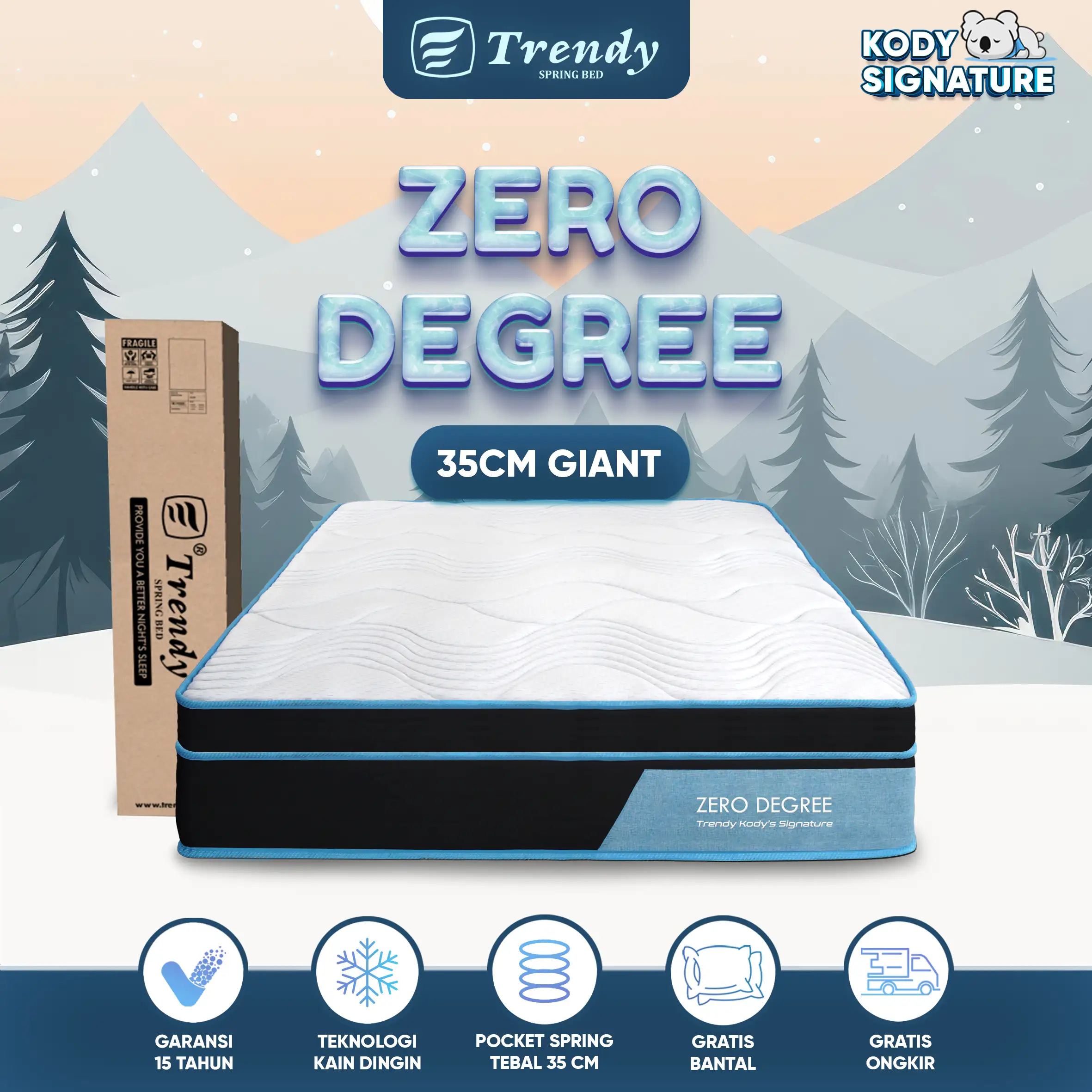 Kody Trendy Zero Degree Giant 30 & 35cm - Kasur Pocket Spring Vacuum Dalam Box