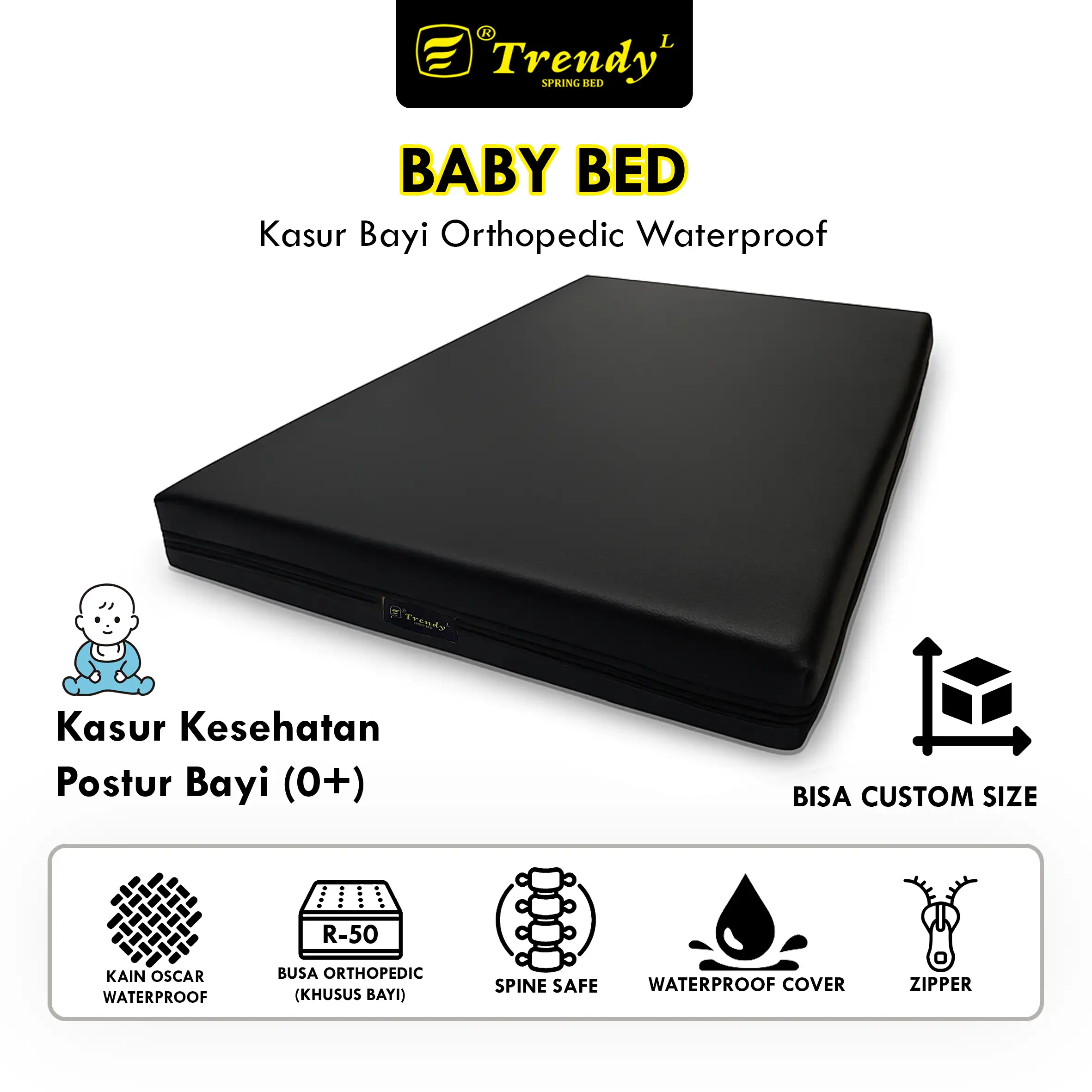 Trendy Baby Bed Waterproof - Kasur Bayi Orthopedic Density 50 Grade A Oscar Kesehatan Tulang Bayi