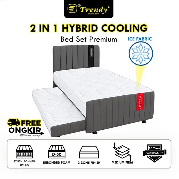 [KHUSUS SBY & SEKITARNYA] Trendy Bed Set Ventura 2in1 Hybrid Cooling - Kasur Spring Bed Sorong/Dorong Dingin