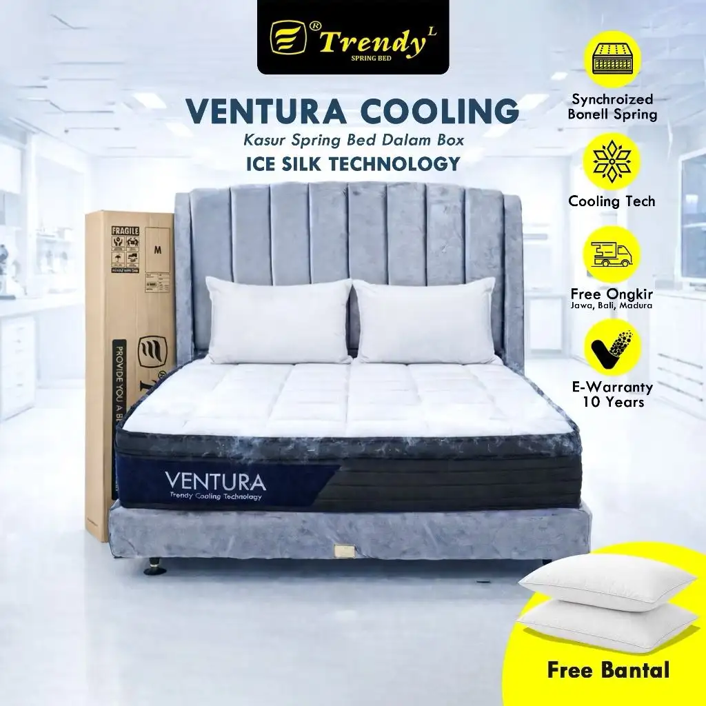 Trendy Ventura Cooling - Kasur Dingin Spring Bed Synchronized Bonnell Spring Free Bantal 21-25cm