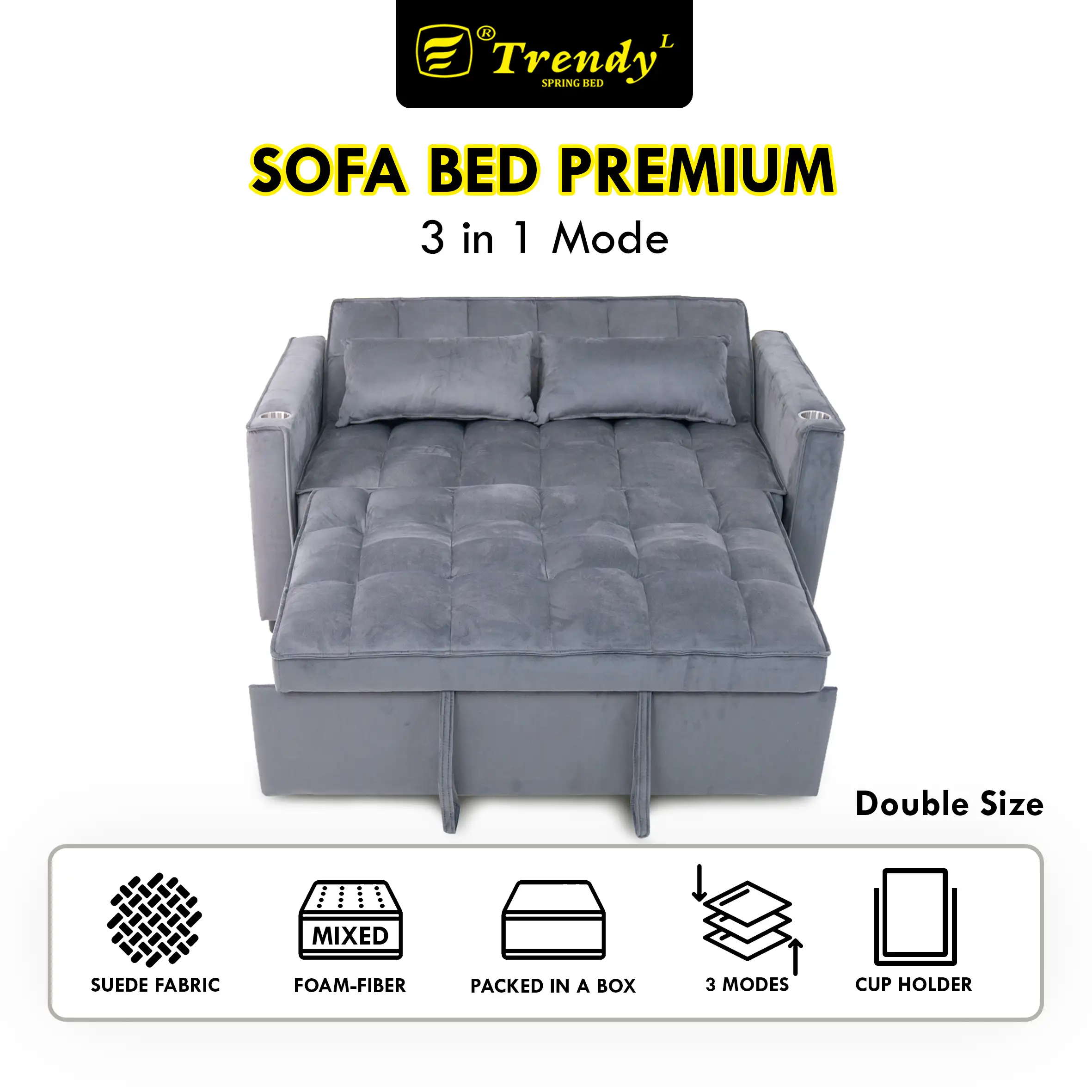 Trendy Sofa Bed Premium - 3in1 Mode Kasur, Sofa, Sofabed